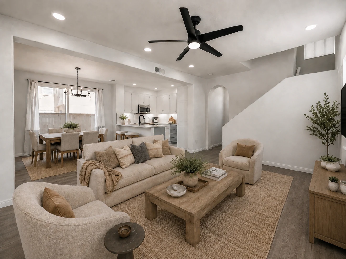 Living to kitchen open-concept rendering